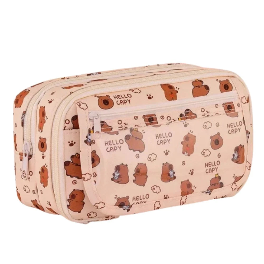 Trousse Scolaire Capybara Kawaii Avec 2 Peluches Broches - Grande Capacité 21,5x12,5x8,5 Cm - 5